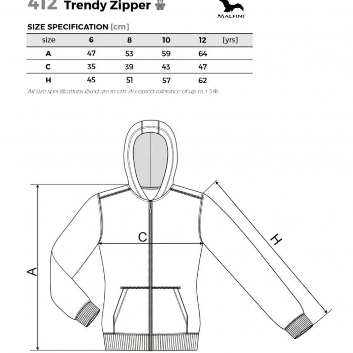 Vaikiško bliuzono Trendy Zipper matmenys