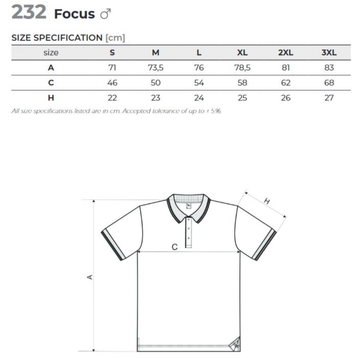 Vyriškų polo marškinėlių Focus matmenys